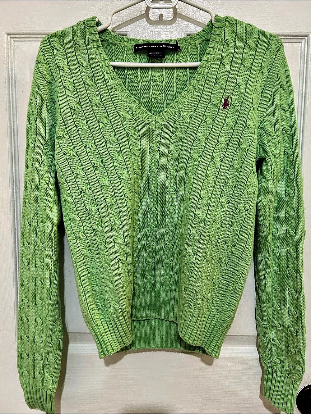 Ralph Lauren Sport Cable Knit V-Neck Sweater in Green